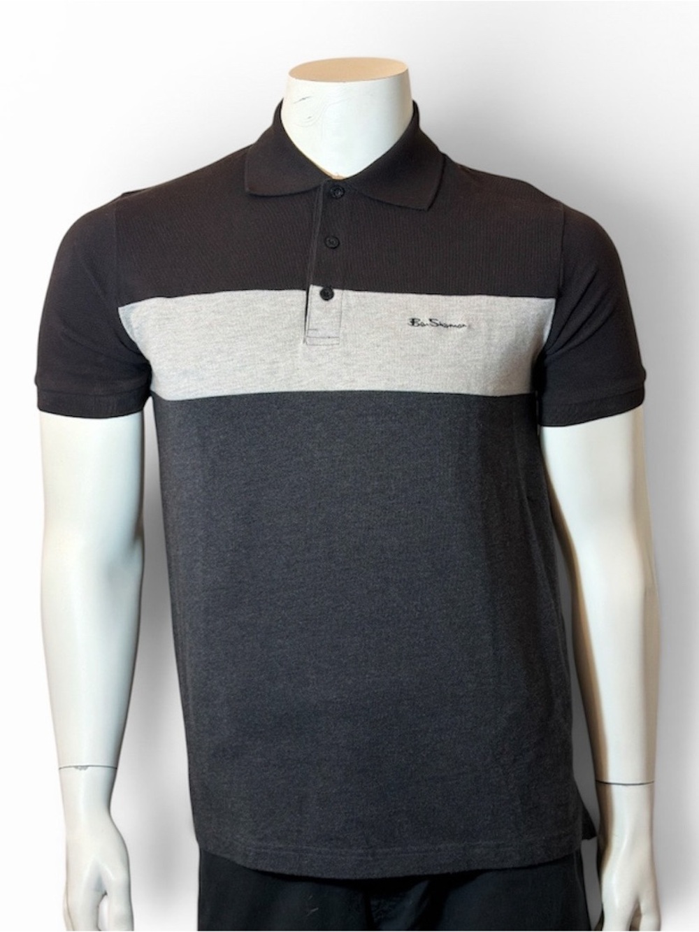 Ben Sherman Men's Three-Tone Gray Colorblock Polo